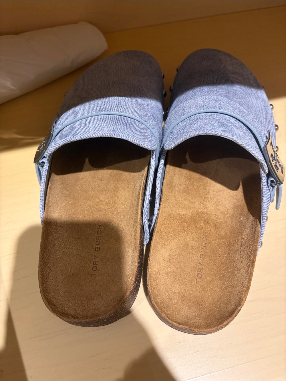 Tory Burch Denim Blue Cloud Mellow Mules - Picture 4 of 5